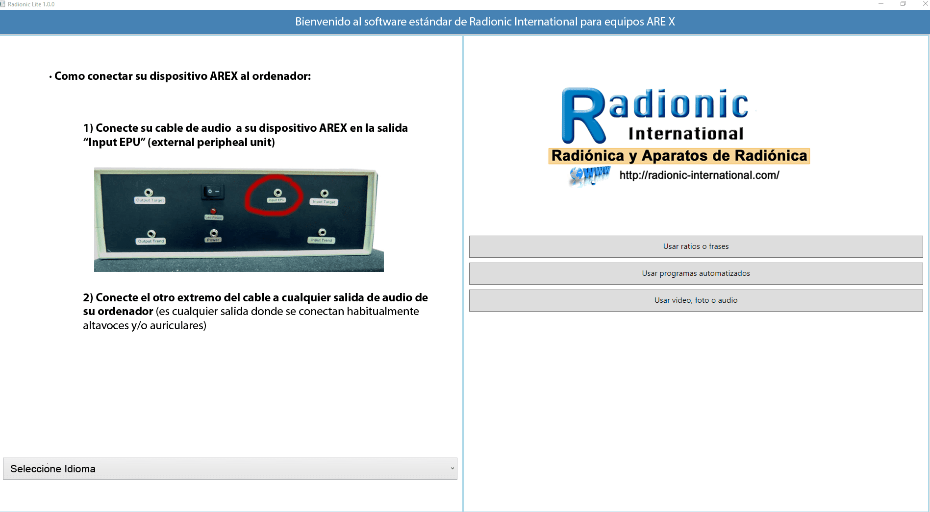 Software para dispositivos radiônicos ARE X (X2 y X3 Pro)